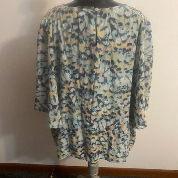 Zac & Rachel Pastel Abstract Print Smock Yoke Flutter sleeves blouse, size 3X - Picture 2 of 4